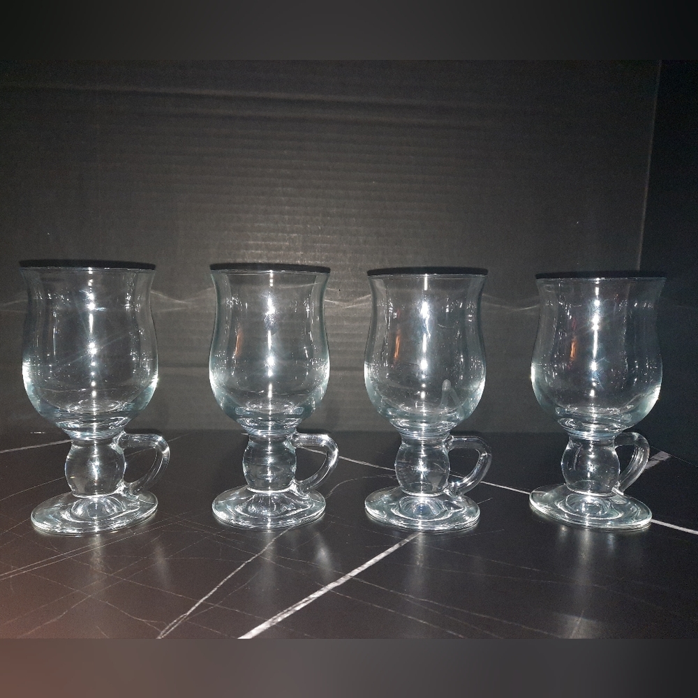 4 circleware pietro clear glass iridescent mugs.
